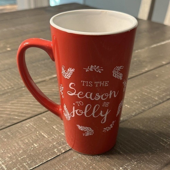 TIS THE SEASON TO BE JOLLY Christmas 16 oz mug/cup/tea/coffee/hot chocolate/red/ - Picture 4 of 7